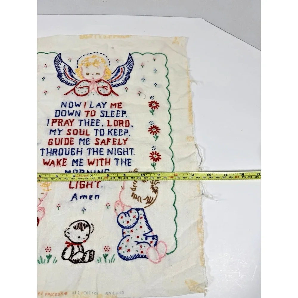 VTG Embroidery Needlepoint Piece Children Bedtime Prayer Girl Boy Angel Unframed